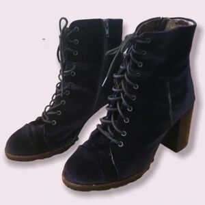 Blue velvet lace up boots
